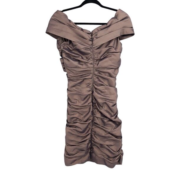 Vtg 80's Cache Formal Dress Iridescent Metallic Purple Off Shoulder Bodycon Sz 2 - Picture 5 of 10